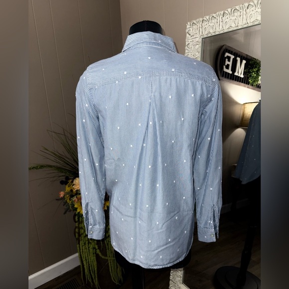 LOFT • Embroidered Dot Striped Poplin Button Down - Picture 9 of 9